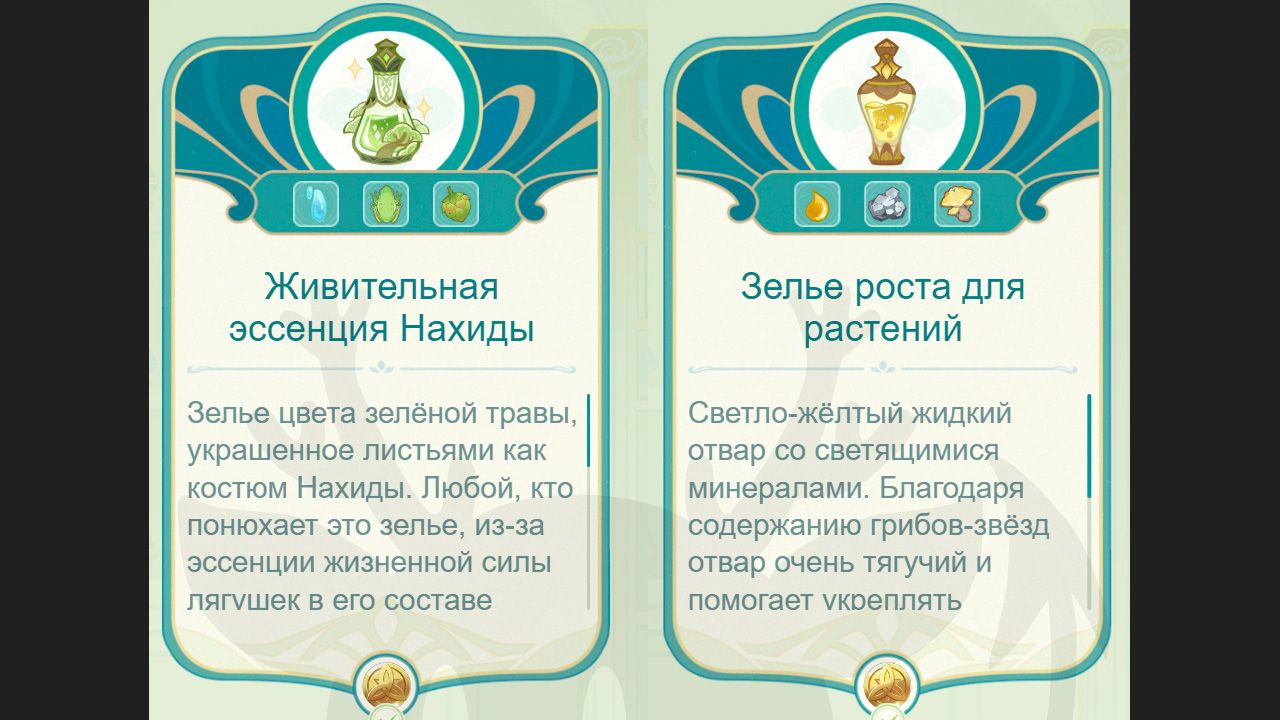 Все рецепты зелий в веб событии Чудесные зелья в Genshin Impact