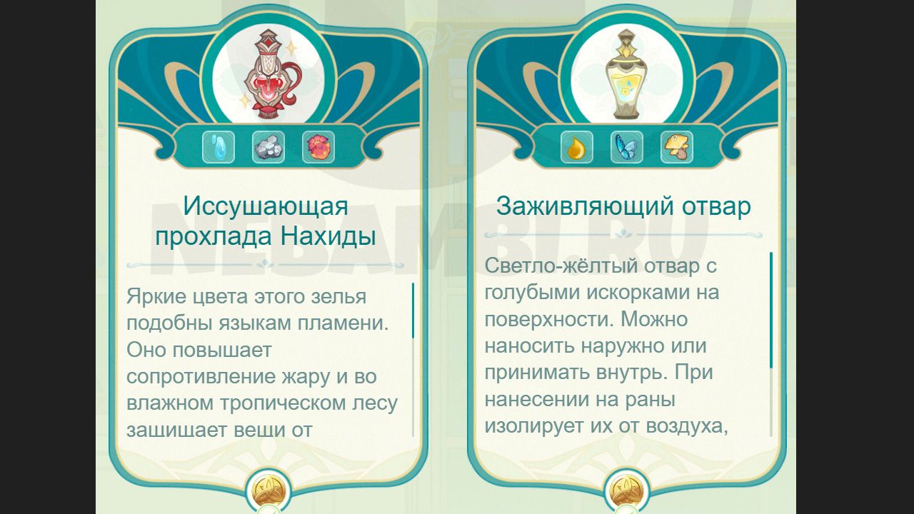 Все рецепты зелий в веб событии Чудесные зелья в Genshin Impact